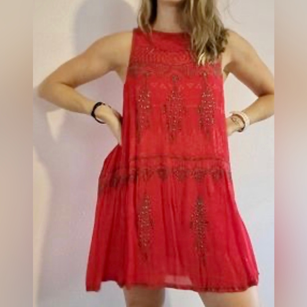 Free people Red Delilah Beaded Mini Dress Drop. Dead. Gorgeous.